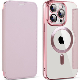 Klopové pouzdro pro iPhone 14 Pro, RFID Wallet MagSafe CamShield, růžové