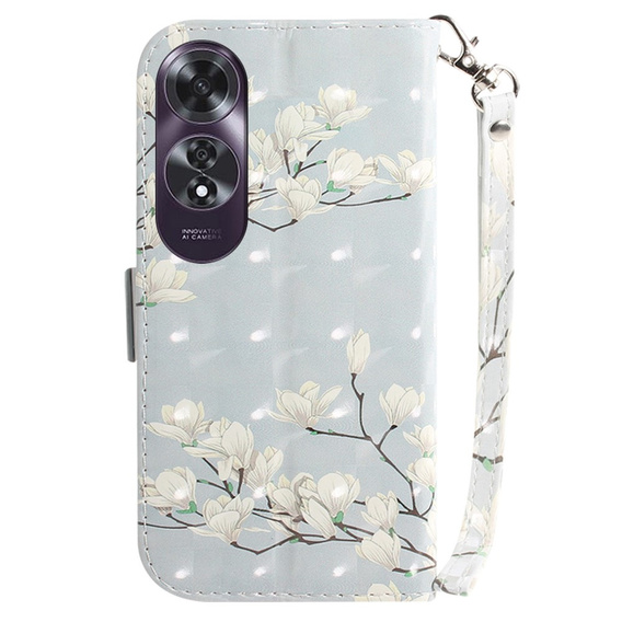 Klopové pouzdro pro Oppo A60, Wallet, Magnolia Flowers šedé