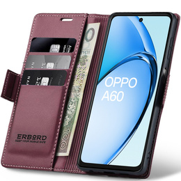 Pouzdro pro Oppo A60, ERBORD Glossy Litchi, flipová peněženka, červené