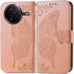 Klopové pouzdro pro Xiaomi Poco F7 Pro, Butterfly, růžové rose gold