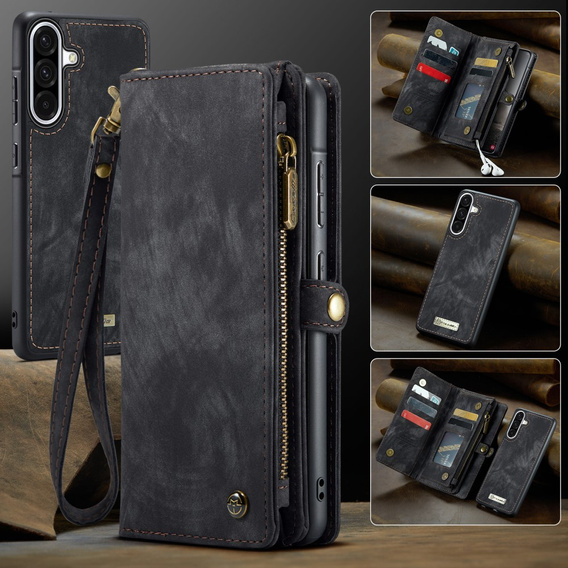 CASEME pouzdro pro Samsung Galaxy A56 5G, Retro Leather Wallet, s páskem, černé