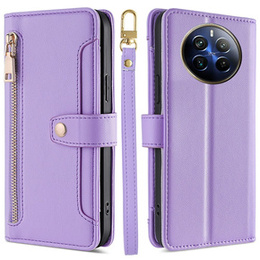 Klopové pouzdro pro Realme 12 Pro 5G / 12 Pro+ 5G, Wallet Zipper Pocket, fialové
