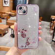 Pouzdro pro iPhone 14 Plus, Glitter Flower, fialové