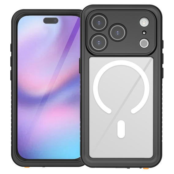 Pouzdro Redpepper pro iPhone 17 Pro, vodotěsné, IP68, pro MagSafe, průhledné s černými boky