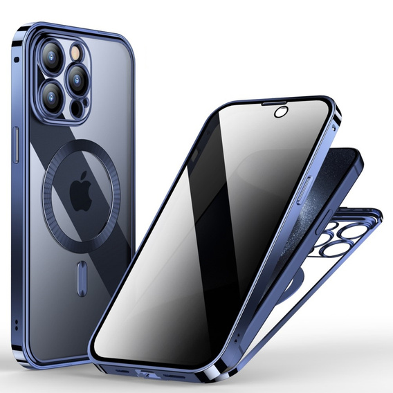 Pouzdro pro iPhone 15 Pro, Privacy Dual Glass, pro MagSafe, modré