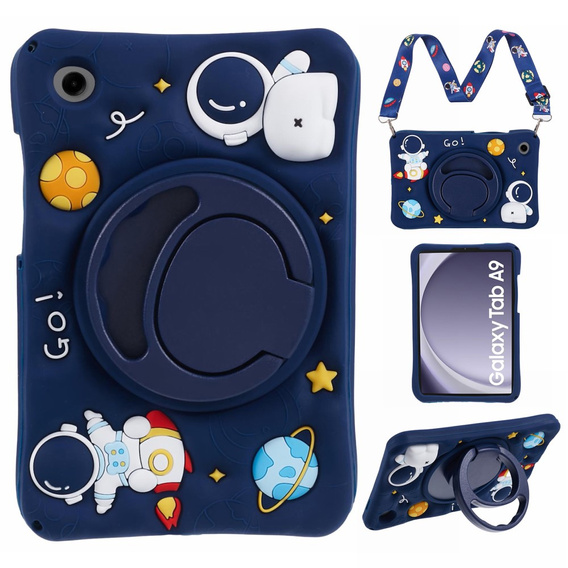 Dětské silikonové pouzdro pro Samsung Galaxy Tab A9 T220 X110 / X117, Armoured, Astronaut, námořnická modř