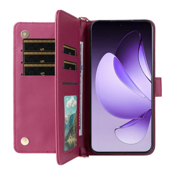 Flipové pouzdro pro Oppo Reno 13 Pro 5G, Crossbody Leather Wallet, kaštanové