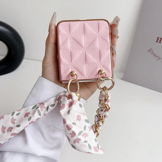 Pouzdro pro Samsung Galaxy Z Flip7 FE / Z Flip6, Grid Leather, růžové