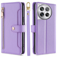 Klopové pouzdro pro OnePlus 12 5G, Wallet Zipper Pocket, fialové