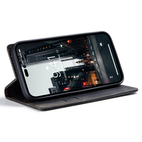 Pouzdro CASEME pro iPhone 14 Pro, Leather Wallet Case, černé
