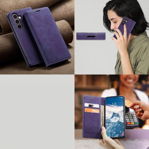 Pouzdro pro Samsung Galaxy A55, ERBORD Vintage peněženka s klopou, fialové + sklo na displej