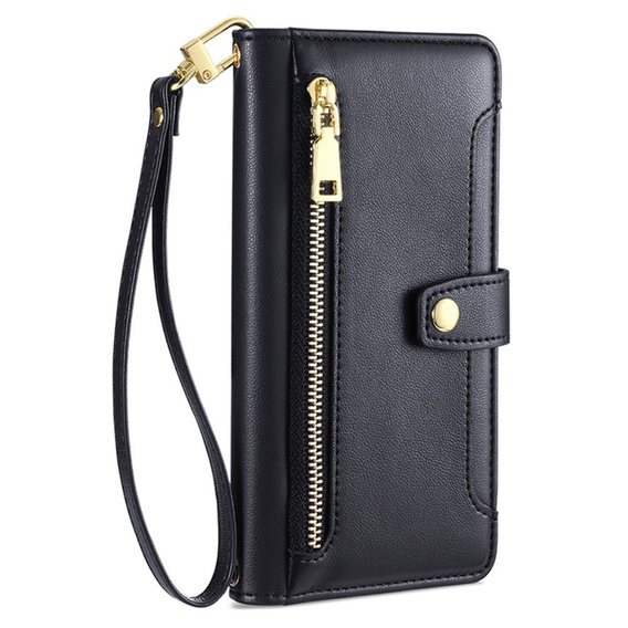 Klopové pouzdro pro Samsung Galaxy A16, Wallet Zipper Pocket, černé