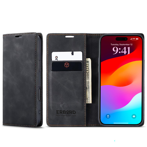 ERBORD Vintage peněženkové pouzdro s klopou pro iPhone 17 Pro Max