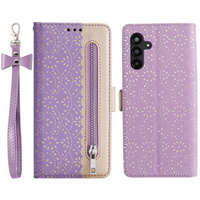 Flipové pouzdro pro Samsung Galaxy A35 5G, Wallet Pocket Zipper Lace, fialové