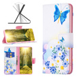 Klopové pouzdro pro Samsung Galaxy M34, Wallet, butterfly & flowers, bílé