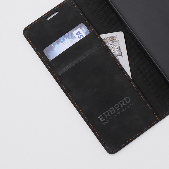 Pouzdro pro Oppo A78 4G, ERBORD Vintage peněženka s klopou, černé