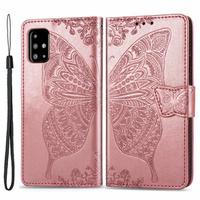 Klopové pouzdro pro Samsung Galaxy A51 4G, Butterfly, růžové rose gold