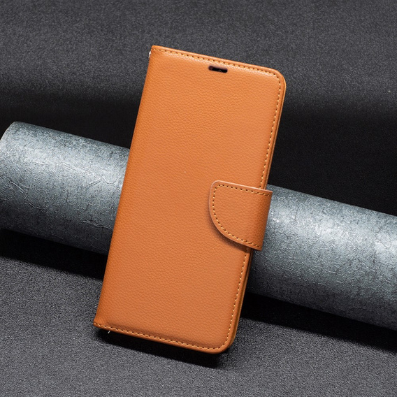 Klopové pouzdro pro Samsung Galaxy A25 5G, Wallet Litchi Leather, hnědé + 9H sklo 