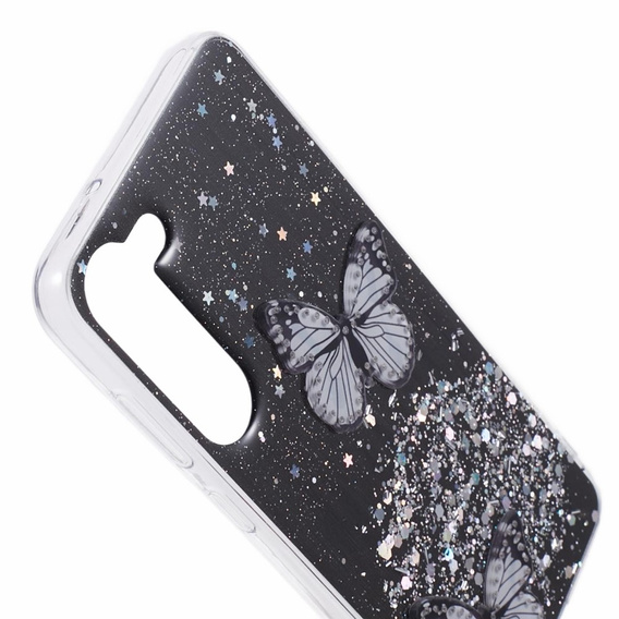 Pouzdro pro Samsung Galaxy S24, Glitter Butterfly, černé