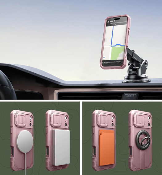 Pancéřové pouzdro Dexnor se stojánkem a spouští fotoaparátu, pro MagSafe pro iPhone 17 Pro Max