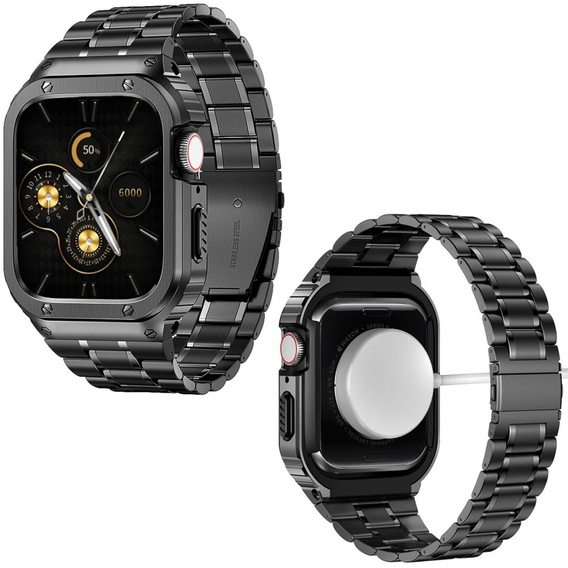 Ocelový náramek s pouzdrem pro Apple Watch 7/8/9 45MM, černý