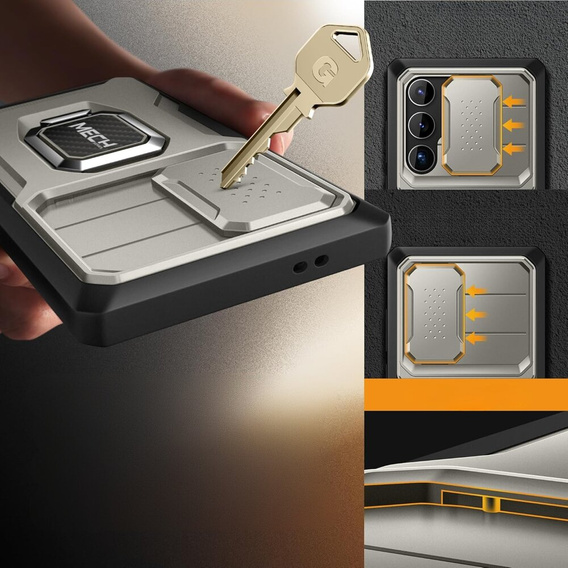 Pancéřové pouzdro pro Samsung Galaxy S24 Ultra, řada TONGATE MECH s kroužkem, šedé