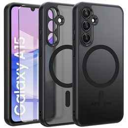 Pouzdro pro Samsung Galaxy A15, pro MagSafe, ERBORD Matt Case, černý + sklo na displej