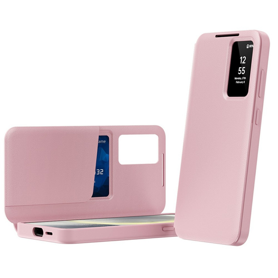 Flipové pouzdro pro Samsung Galaxy S25 Edge, Smart View Wallet, růžové