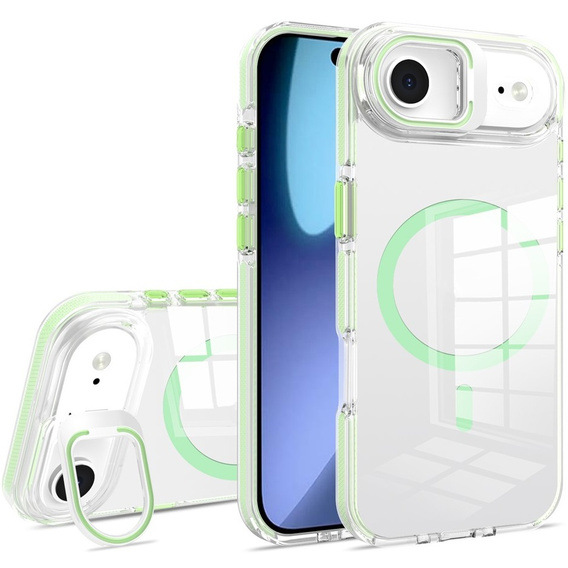 Pouzdro pro iPhone Air, pro MagSafe, se stojánkem, průhledné se zelenými vložkami