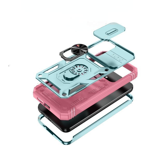 Pouzdro pro Samsung Galaxy S23 FE, CamShield Slide, zelená / růžová 
