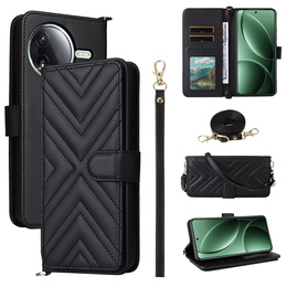 Flipové pouzdro pro Xiaomi Poco F7 Pro, Crossbody Leather Wallet, černé