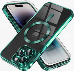 Pouzdro pro iPhone 14 Pro Max, Electro MagSafe, zelené + sklo na displej