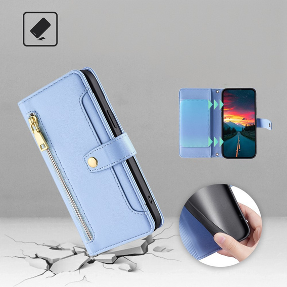 Klopové pouzdro pro Realme 14 Pro 5G, Wallet Zipper Pocket, modré