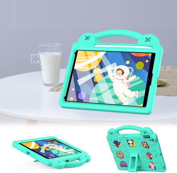 Dětské pouzdro pro iPad 10.2" 2021/2020/2019 (9/8/7 gen.) / Air 10.5" 2019 (3 gen.), Cute Patterns, se stojánkem, zelené
