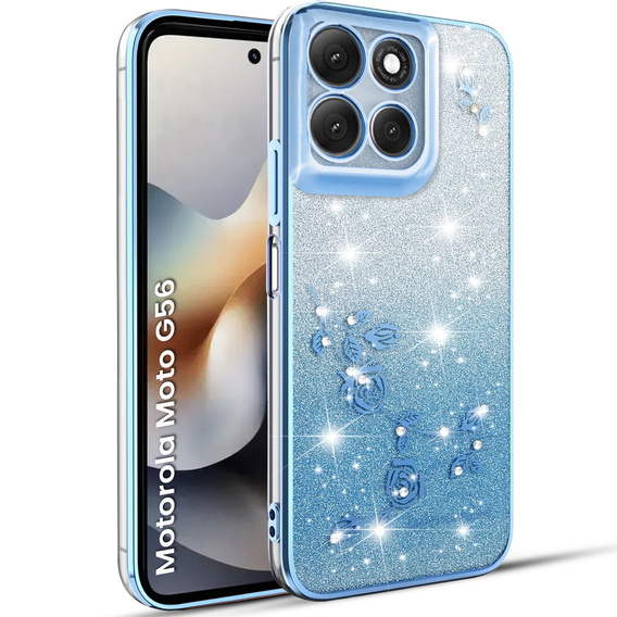 Pouzdro pro Motorola Moto G56 5G, Glitter Flower, modré