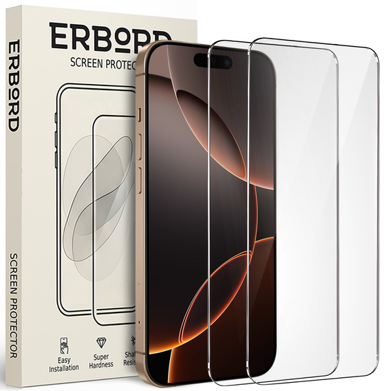 2x tvrzené sklo ERBORD 9H Hard Glass na displeji pro iPhone 17 Pro/17/16 Pro
