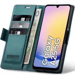 Pouzdro pro Samsung Galaxy A25 5G, ERBORD Glossy Litchi, flipová peněženka, zelené