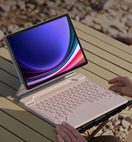 Pouzdro s klávesnicí pro Samsung Galaxy Tab S7+ / S7 FE / S9+ / S8+ / S9 FE+ / S10+, Dexnor Magnetic Keyboard Touchpad, růžové