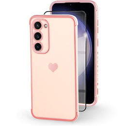 Pouzdro pro Samsung Galaxy S23, Electro heart, růžové rose gold + Full Glue Ceramic Glass