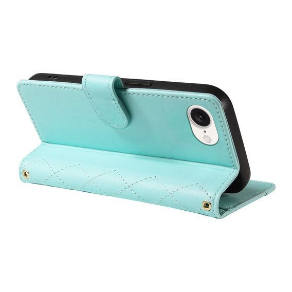 Pouzdro s klopou pro iPhone 16E, Rhombus Crossbody Leather, zelené