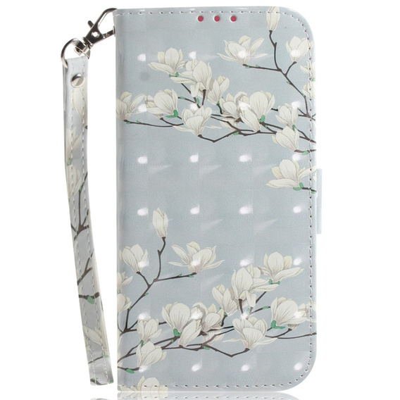 Klopové pouzdro pro Samsung Galaxy A14 4G/5G, Wallet, flowers magnolia, bílé