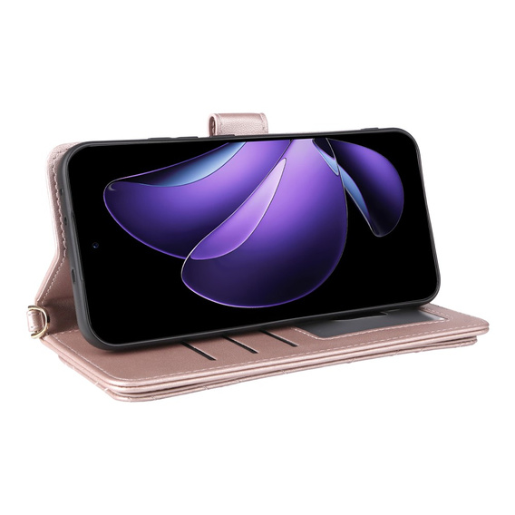 Flipové pouzdro pro Oppo Reno 13 5G, Crossbody Leather Wallet, růžové