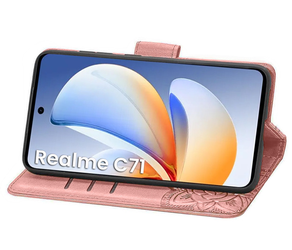 Klopové pouzdro pro Realme C71, Butterfly, růžové rose gold