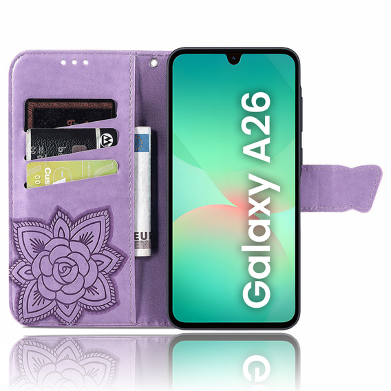 Klopové pouzdro pro Samsung Galaxy A26, Butterfly, fialové