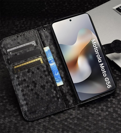 Flipové pouzdro pro Motorola Moto G56 5G, Wallet Rhombus, černé