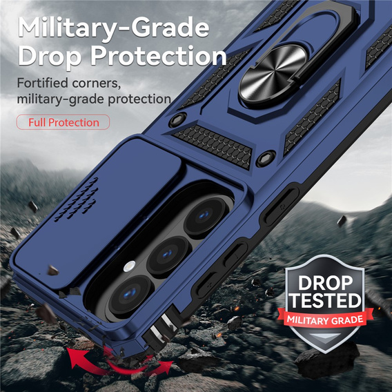 Pevné pouzdro s podstavcem a krytem objektivu pro Samsung Galaxy S26 Plus, modré