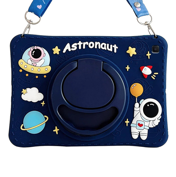 Dětské silikonové pouzdro pro Samsung Galaxy Tab A7 Lite T220 / T225, pancéřované s popruhem, Astronaut, námořnicky modré