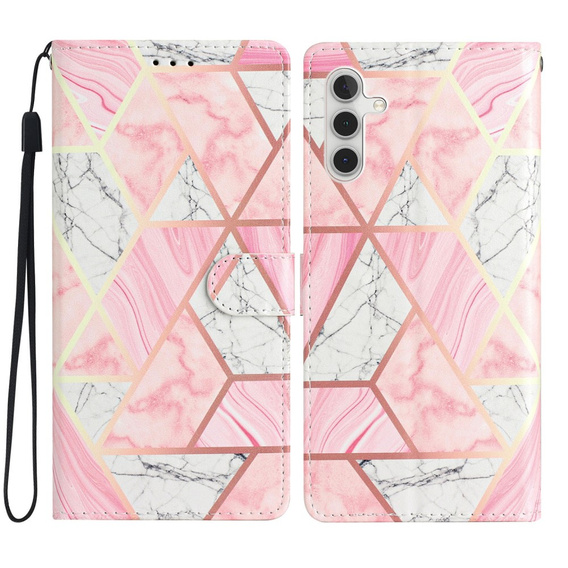 Klopové pouzdro pro Samsung Galaxy A25 5G, Wallet Marble, růžové + 9H sklo 