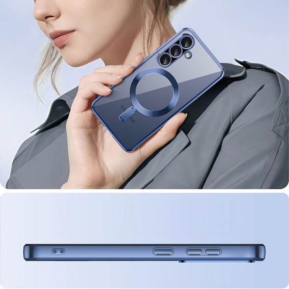 Pouzdro pro Samsung Galaxy A56, Electro MagSafe, námořnicky modré + sklo na displej