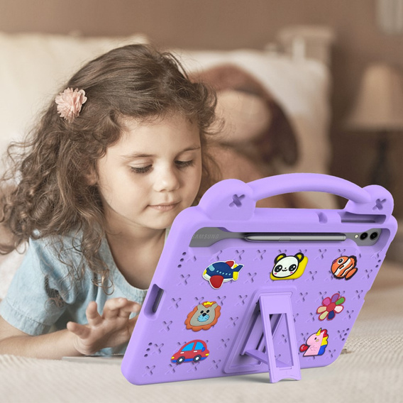 Dětské pouzdro pro Samsung Galaxy Tab S10+ Plus, Cute Patterns, se stojánkem, fialové